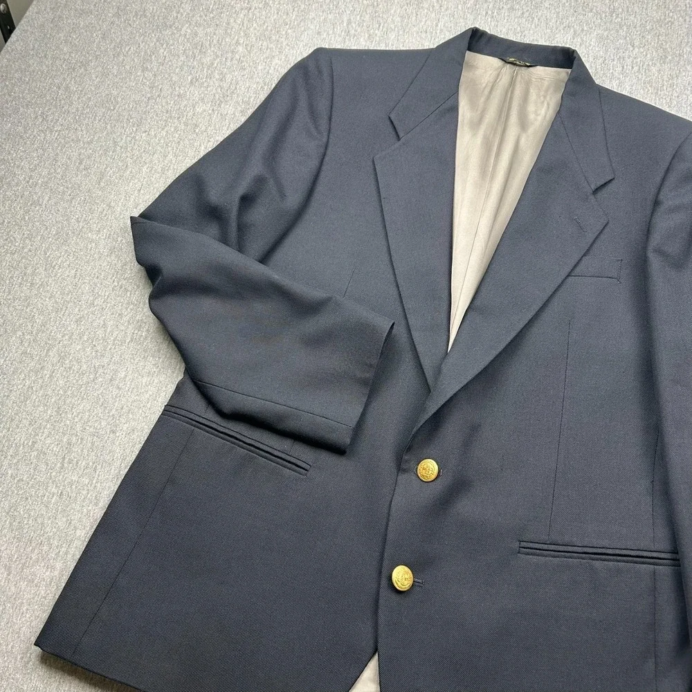 Givenchy Two Button Blazer Mens 42 Navy Blue Ventless Gold Buttons USA *HOLE*